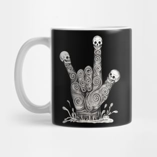 I love you hand sign surreal art three skull on finger. Mug